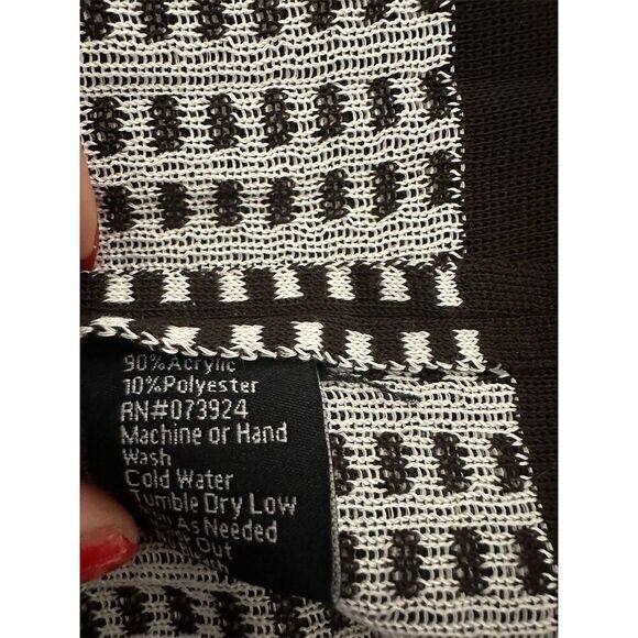 Misook Womens Cardigan L Geometric Print Brown White Open Front - Picture 5 of 7